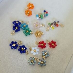 20 Small Multi Color Glass Flower Charms For Jewelry Making
